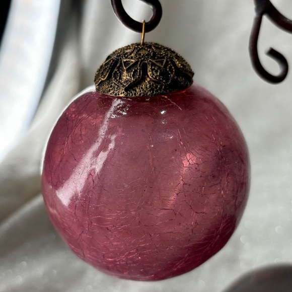 Vtg Heavy Mercury Crackle Glass Silver Christmas Ornament Mirrored Kugel Glass - Picture 3 of 5